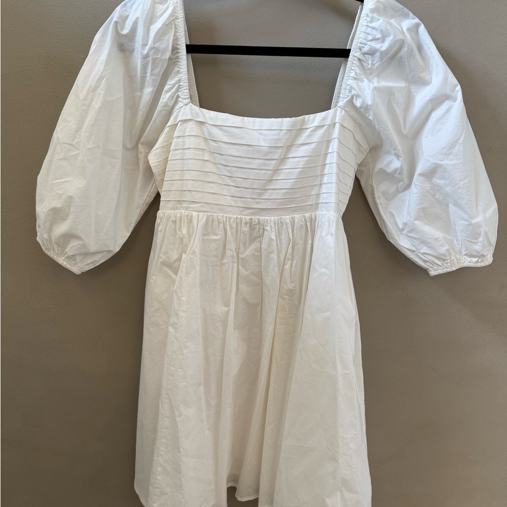 White Square-Neck Puff Sleeve Dress